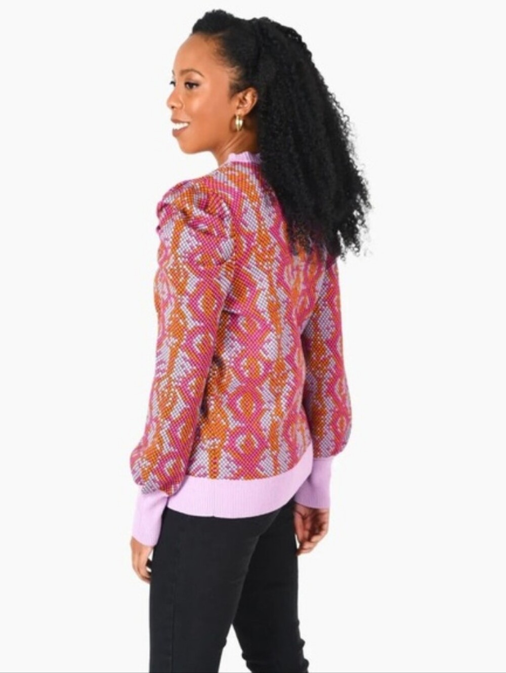 Emily McCarthy Sweater Size L Pink Red Boho Snake Print Classy Preppy Luxury